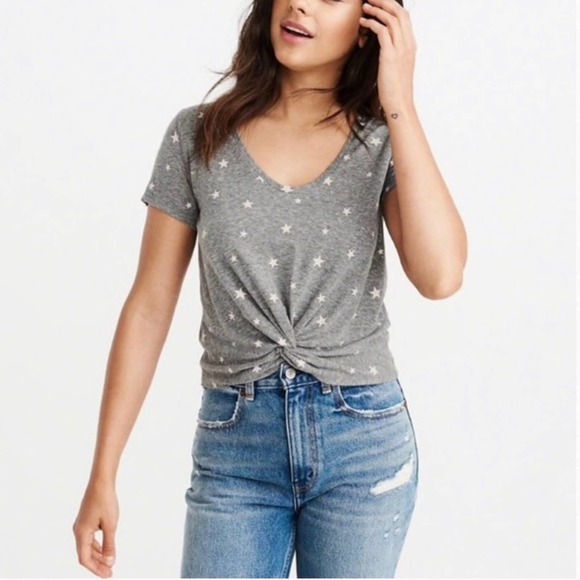 Abercrombie & Fitch Knot Front Tee Star Pattern L - Picture 1 of 9